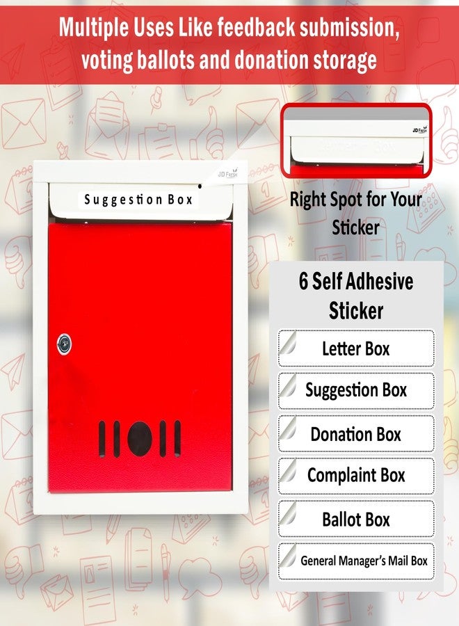 JD FRESH Wall Mount A4 Size Letter Box/Mail Box/Suggestion Box/Complaint Box for Office/Post Box for Home gate with Clear Window View & Secure Key Lock - (Red & Ivory) - Image 4